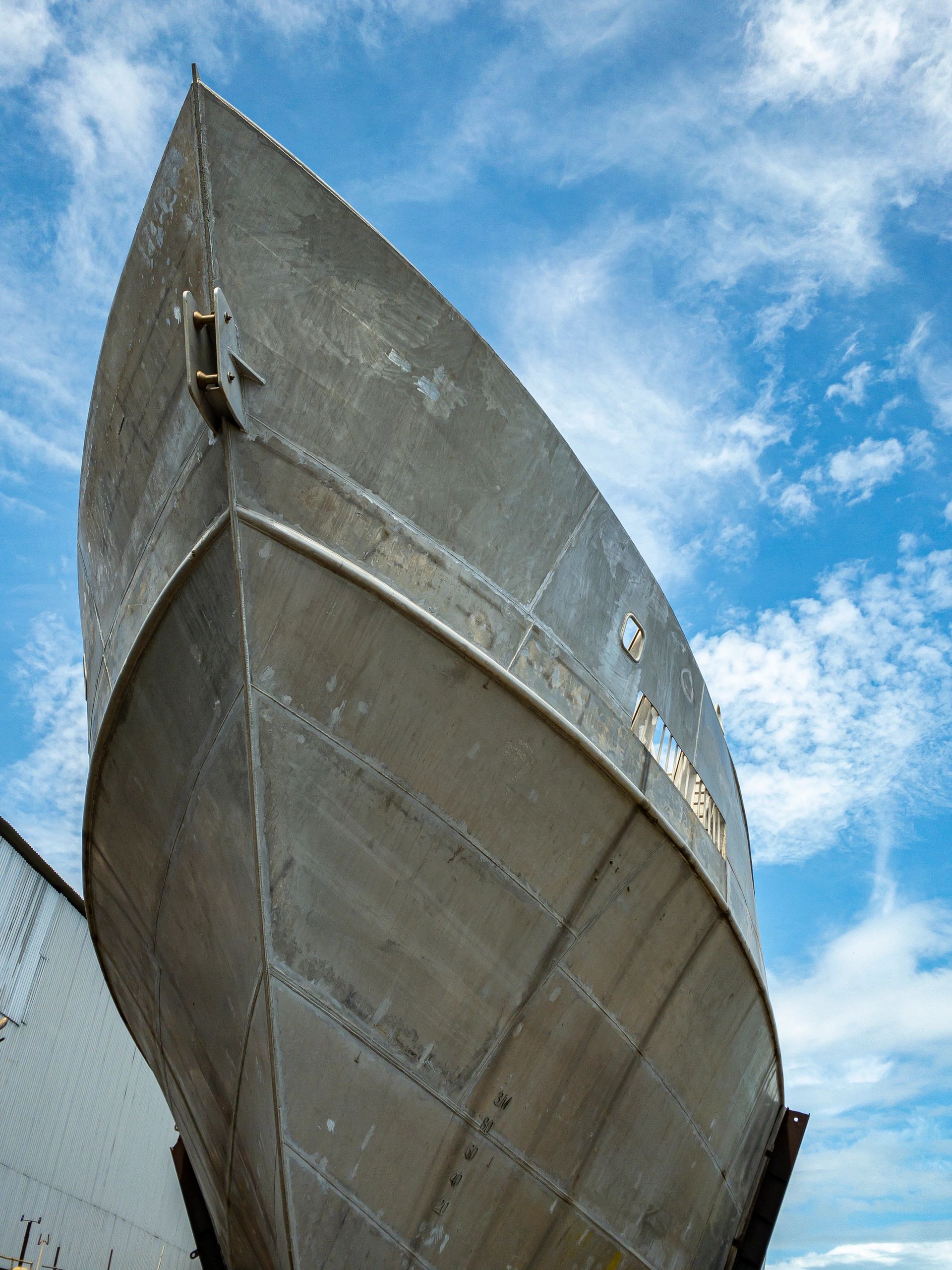 Boat hull. The bow of a yacht, against